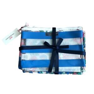 Vineyard Vines White Tisbury Floral Striped 3-Pack Pouch Set Swim Beach NWT